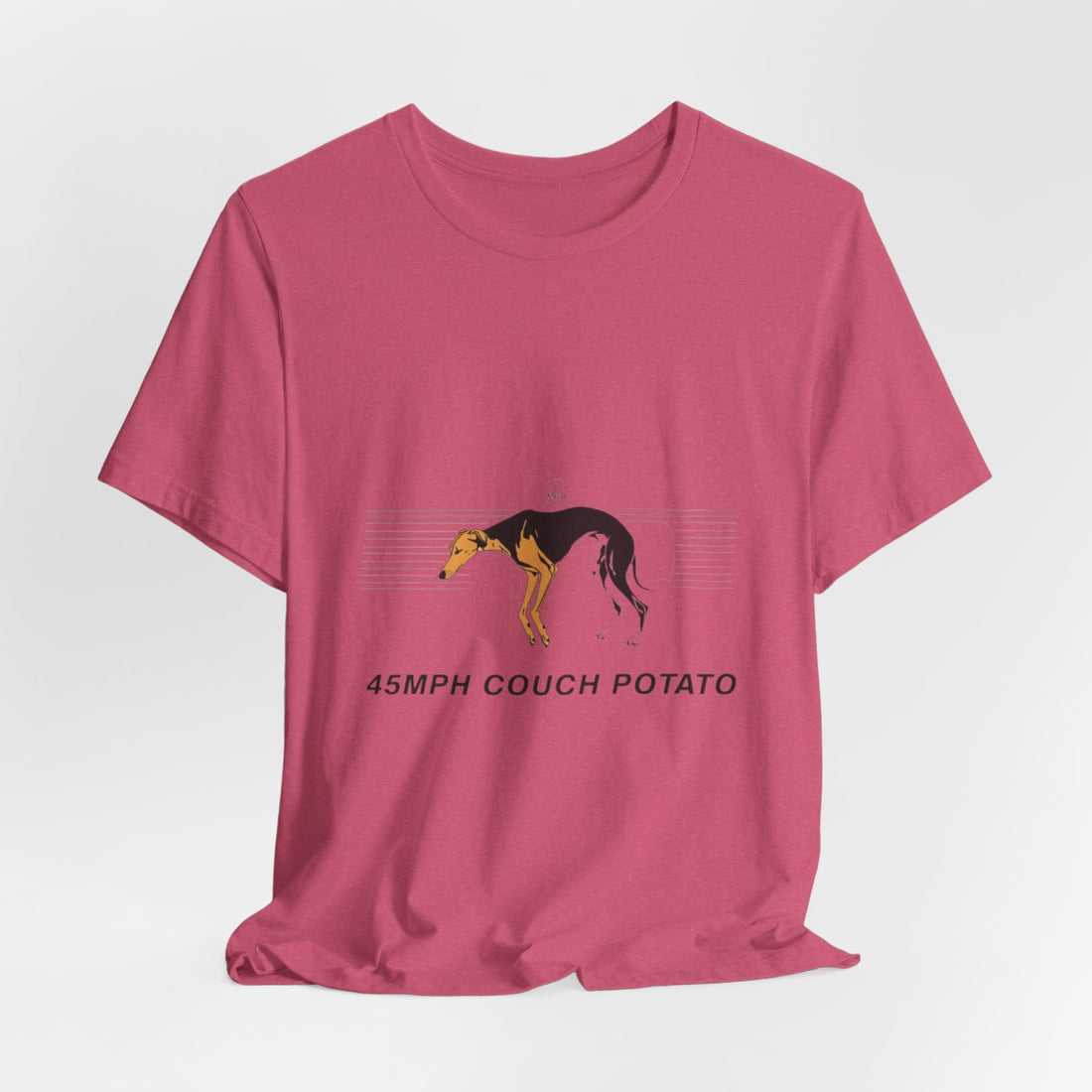Heather Raspberry — Hanging | Greyhound '45mph Couch Potato' Tee