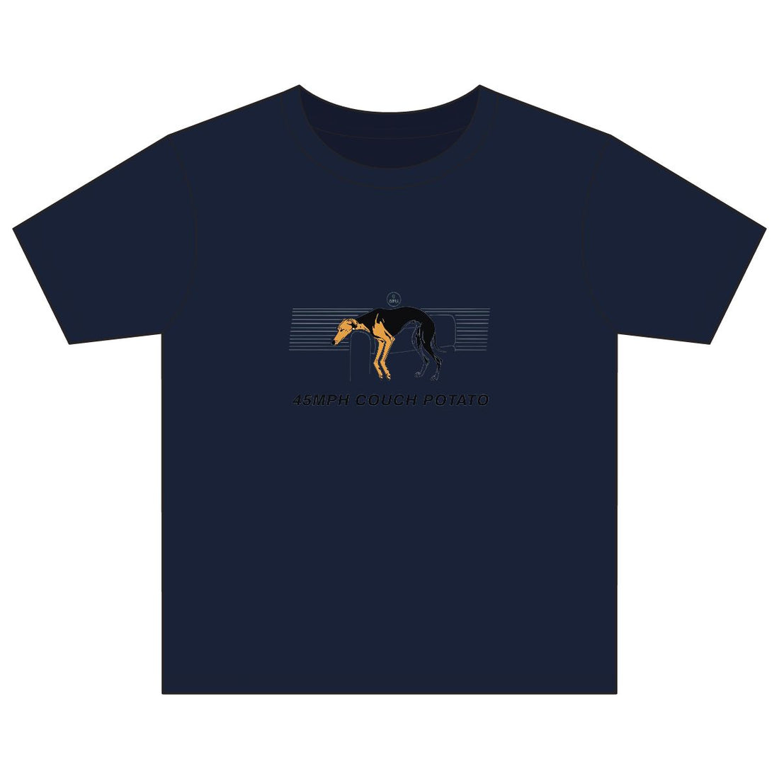 Navy — Front | Greyhound '45mph Couch Potato' Youth Tee