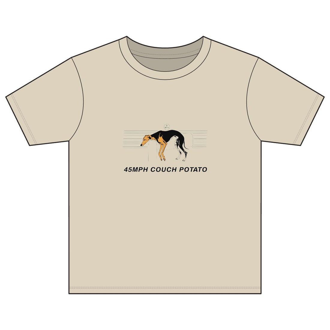 Sand — Front | Greyhound '45mph Couch Potato' Youth Tee