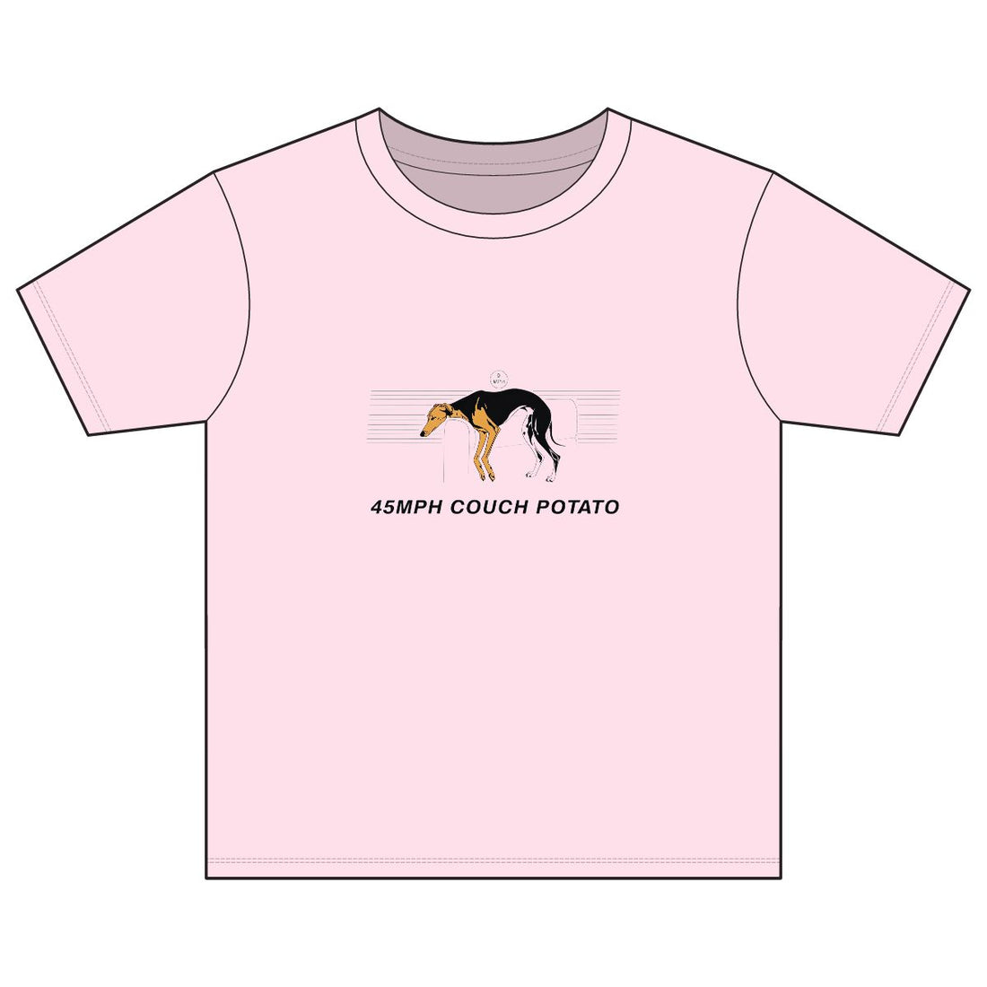 Light Pink — Front | Greyhound '45mph Couch Potato' Youth Tee