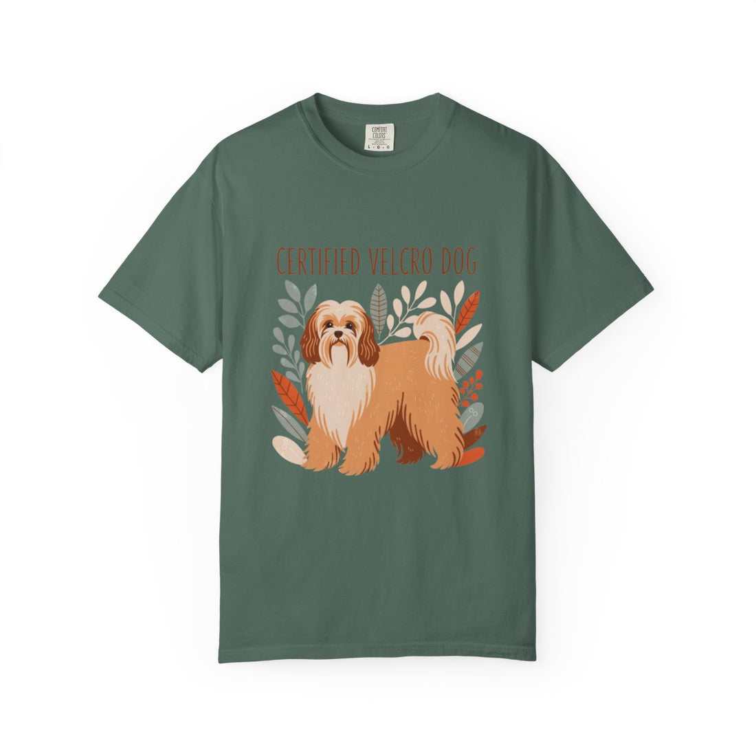 Blue Spruce — Front | Havanese 'Certified Velcro Dog' Garment-Dyed Tee