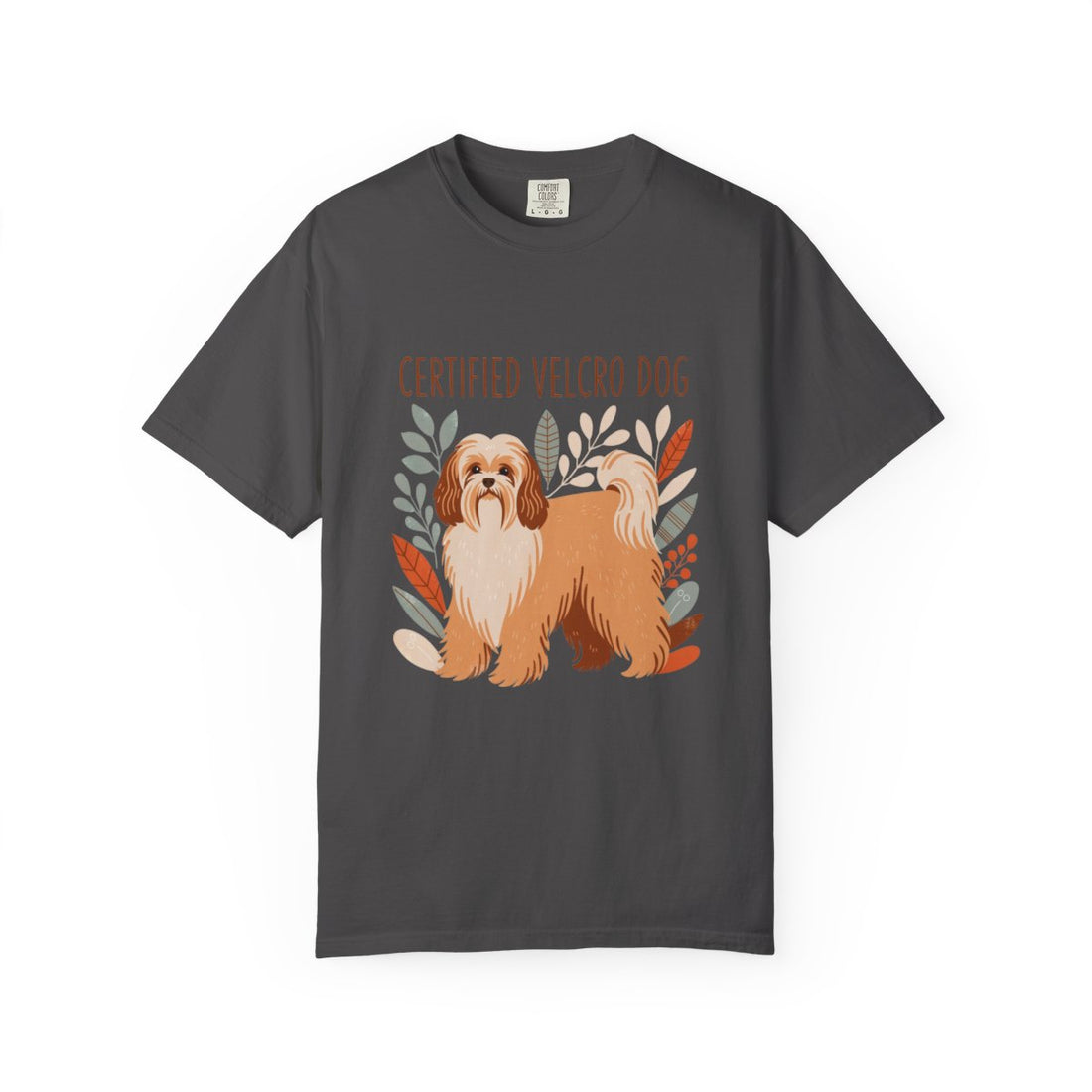 Graphite — Front | Havanese 'Certified Velcro Dog' Garment-Dyed Tee