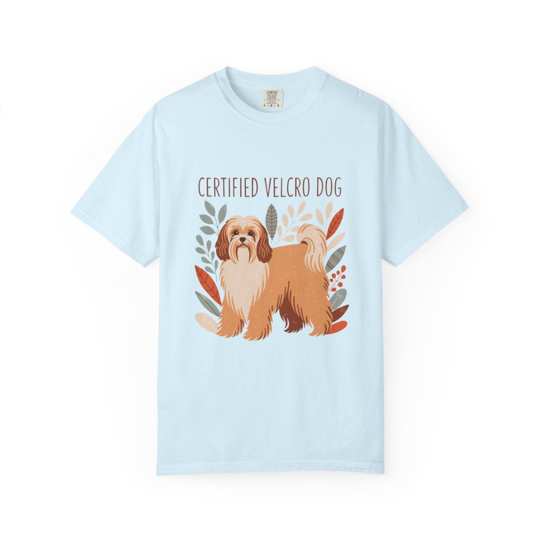 Chambray — Front | Havanese 'Certified Velcro Dog' Garment-Dyed Tee