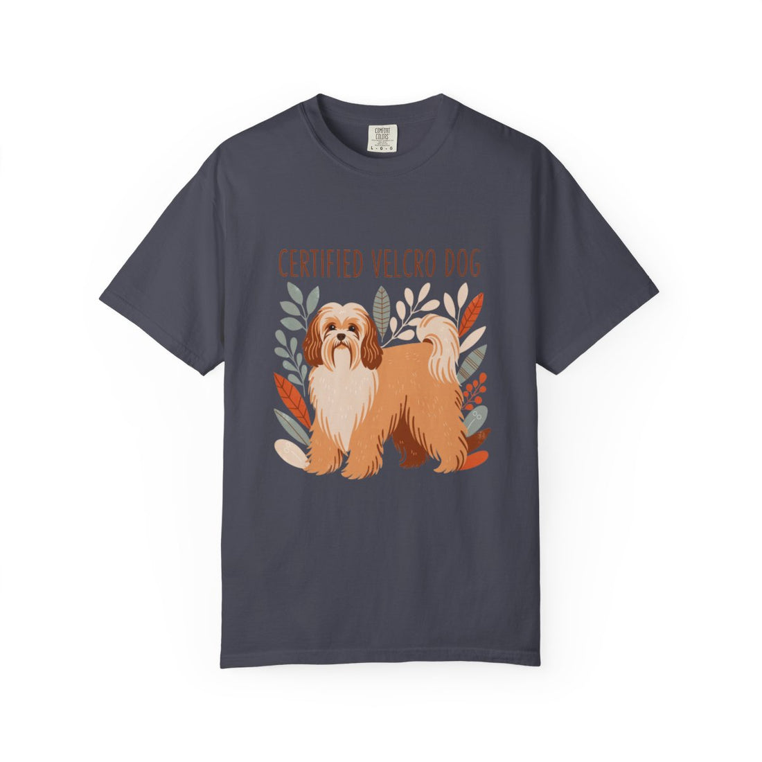 Navy — Front | Havanese 'Certified Velcro Dog' Garment-Dyed Tee