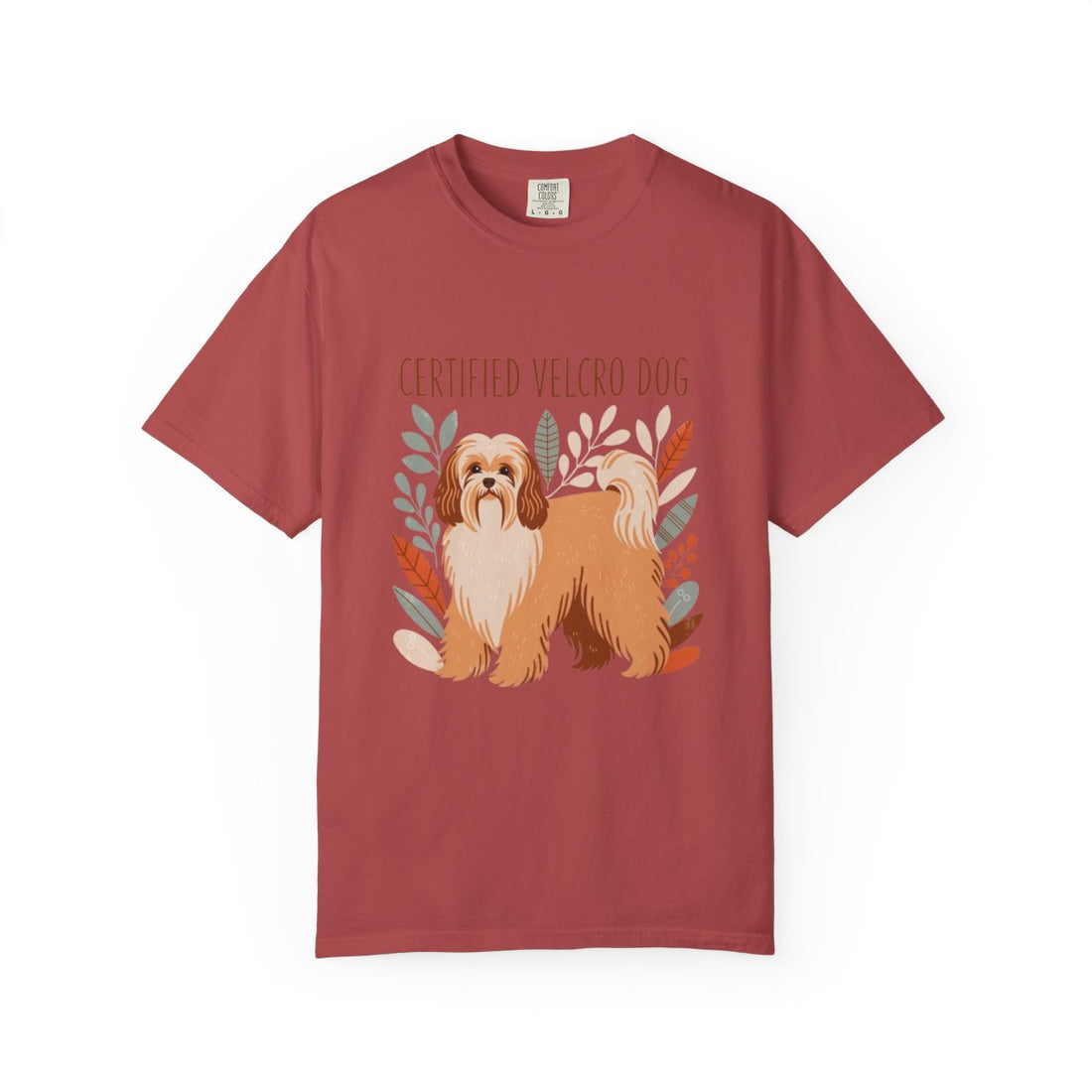 Crimson — Front | Havanese 'Certified Velcro Dog' Garment-Dyed Tee