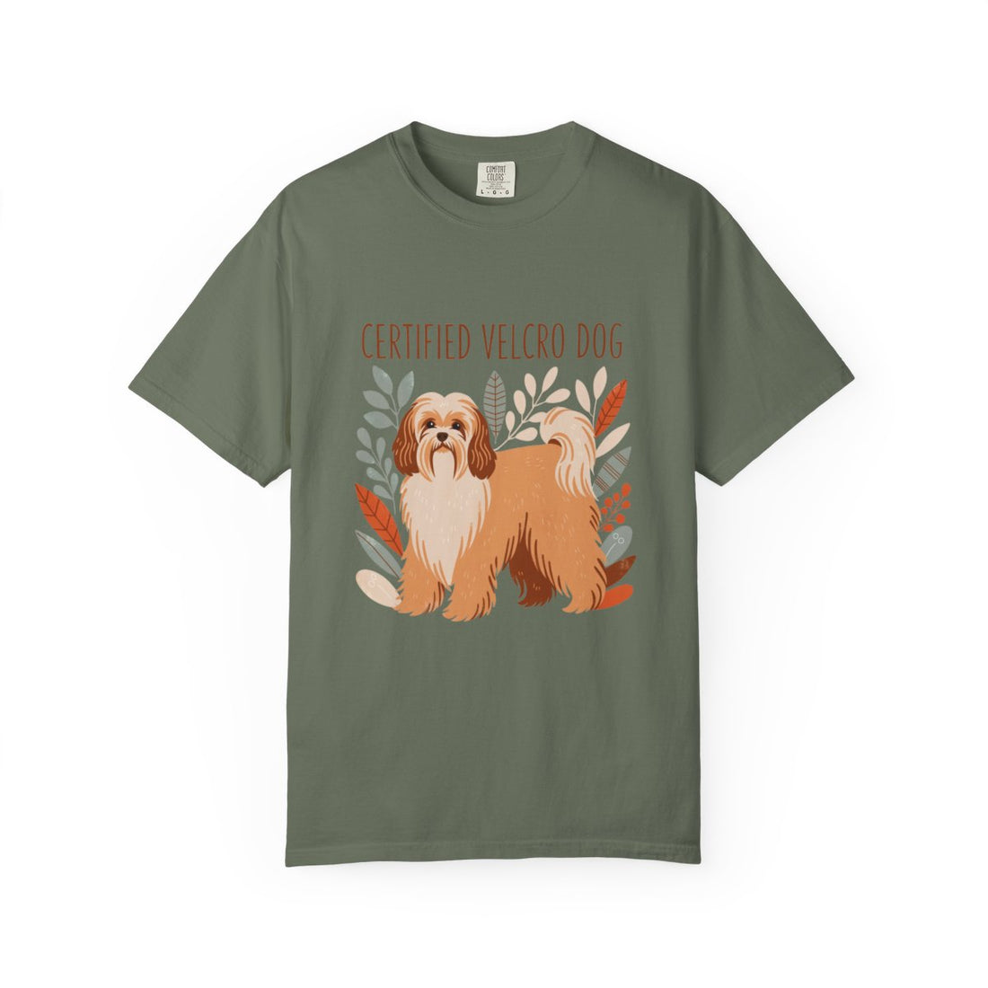 Moss — Front | Havanese 'Certified Velcro Dog' Garment-Dyed Tee