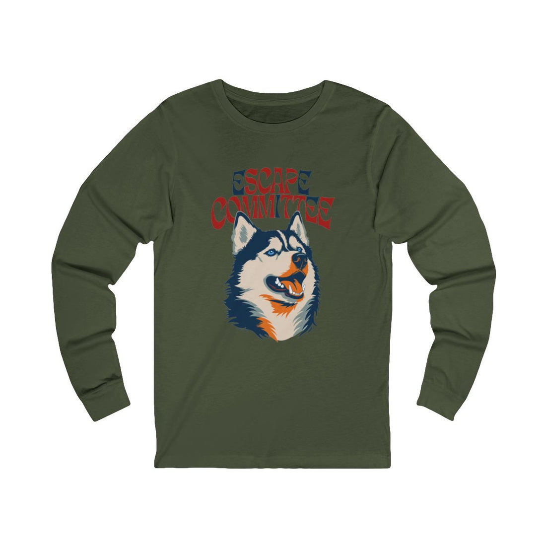 Military Green — Front | Husky Escape Committee Long Sleeve Tee