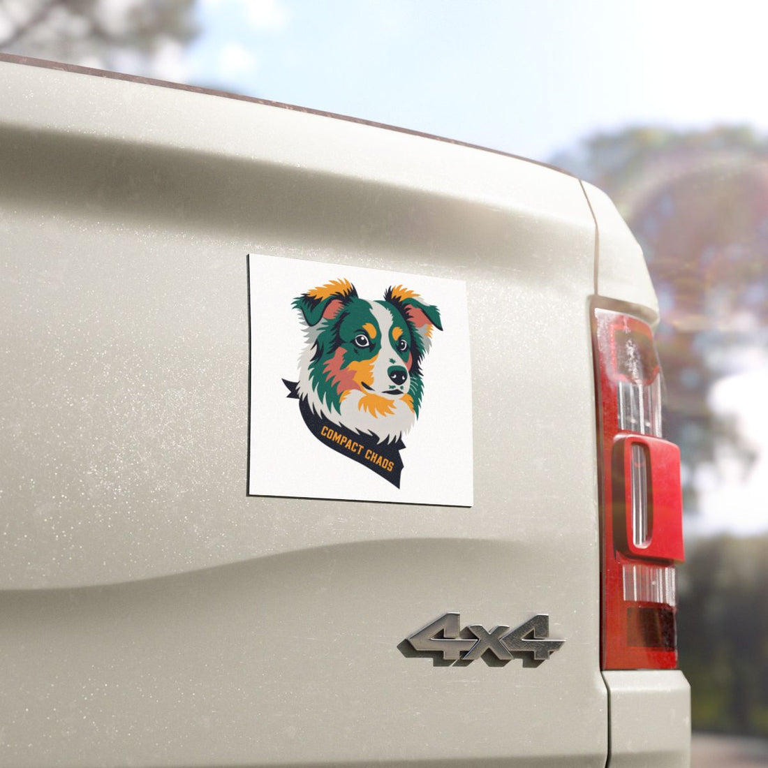 5'' × 5'' — Detail | Mini Aussie Compact Chaos Car Magnet