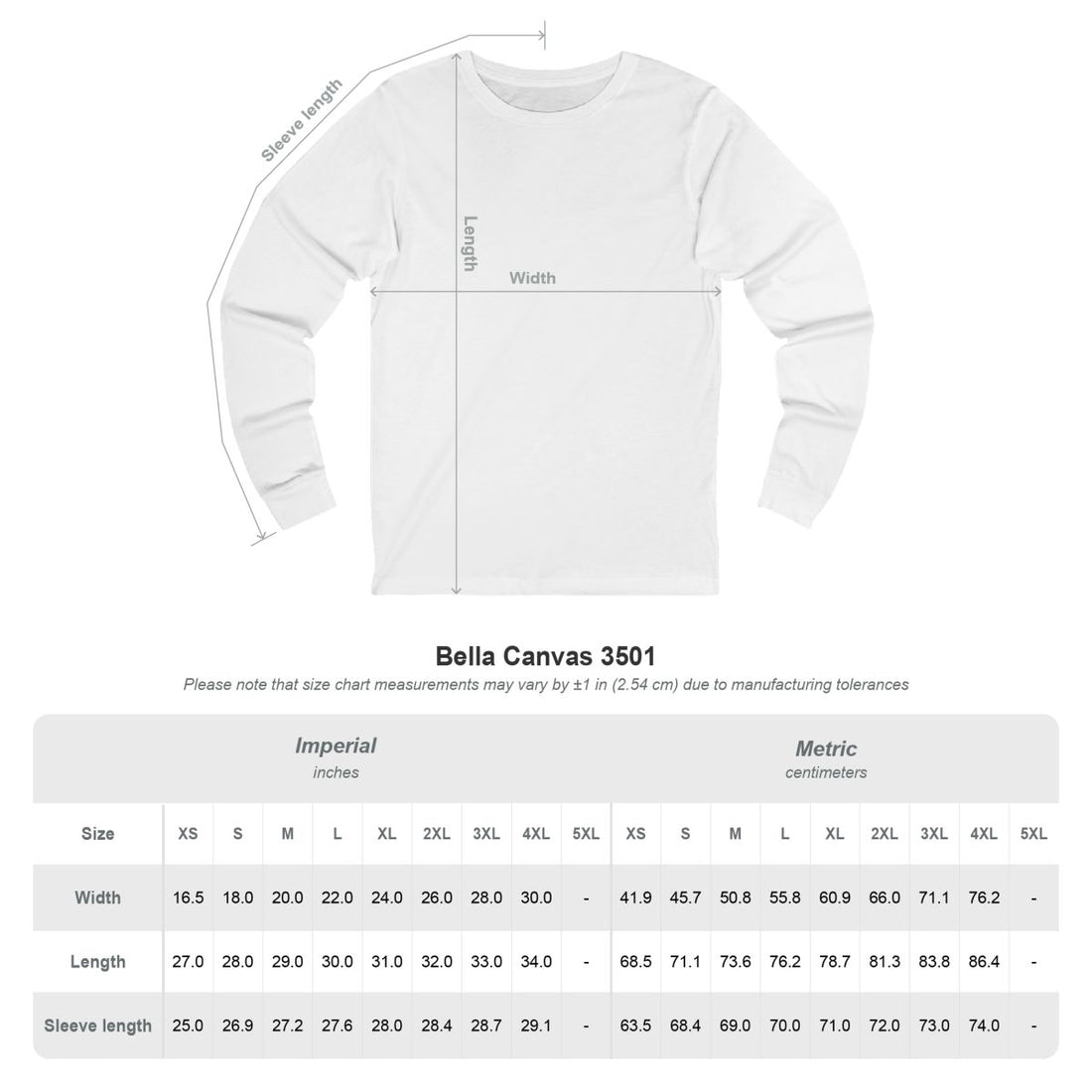 Size chart | Mini Aussie "Compact Chaos" Long Sleeve Tee