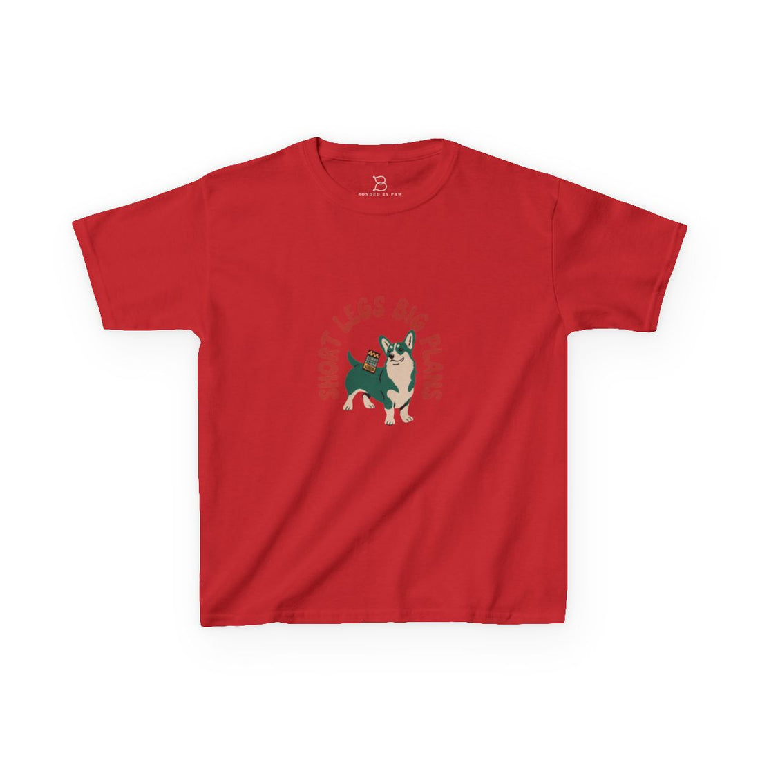Red — Front | Pembroke Welsh Corgi "Short Legs, Big Plans" Kids Tee