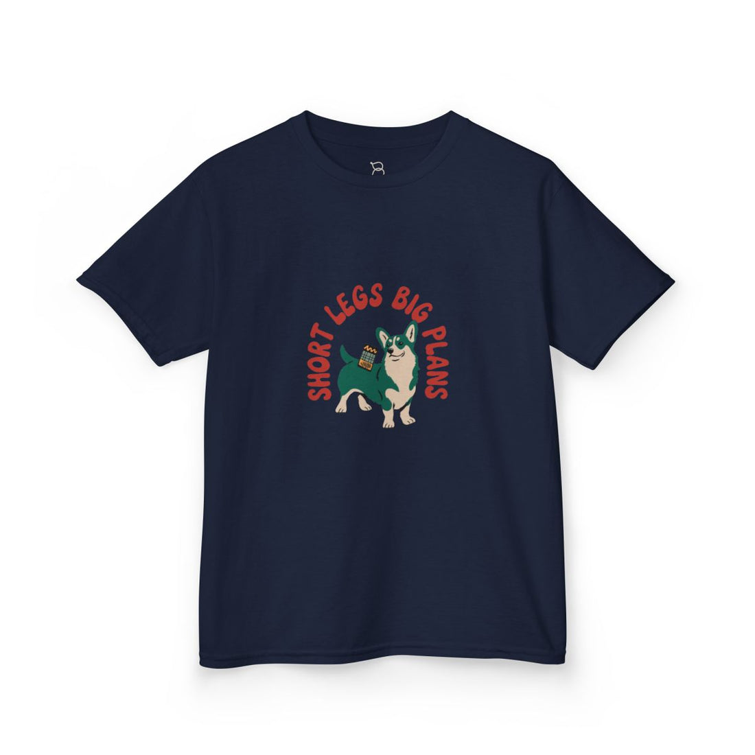 Navy — Front | Pembroke Welsh Corgi "Short Legs, Big Plans" Kids Tee