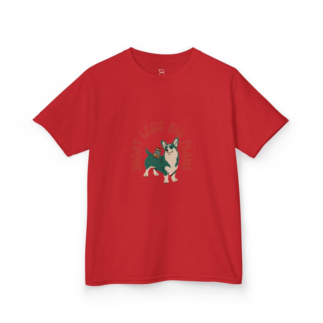 Red — Front | Pembroke Welsh Corgi "Short Legs, Big Plans" Kids Tee
