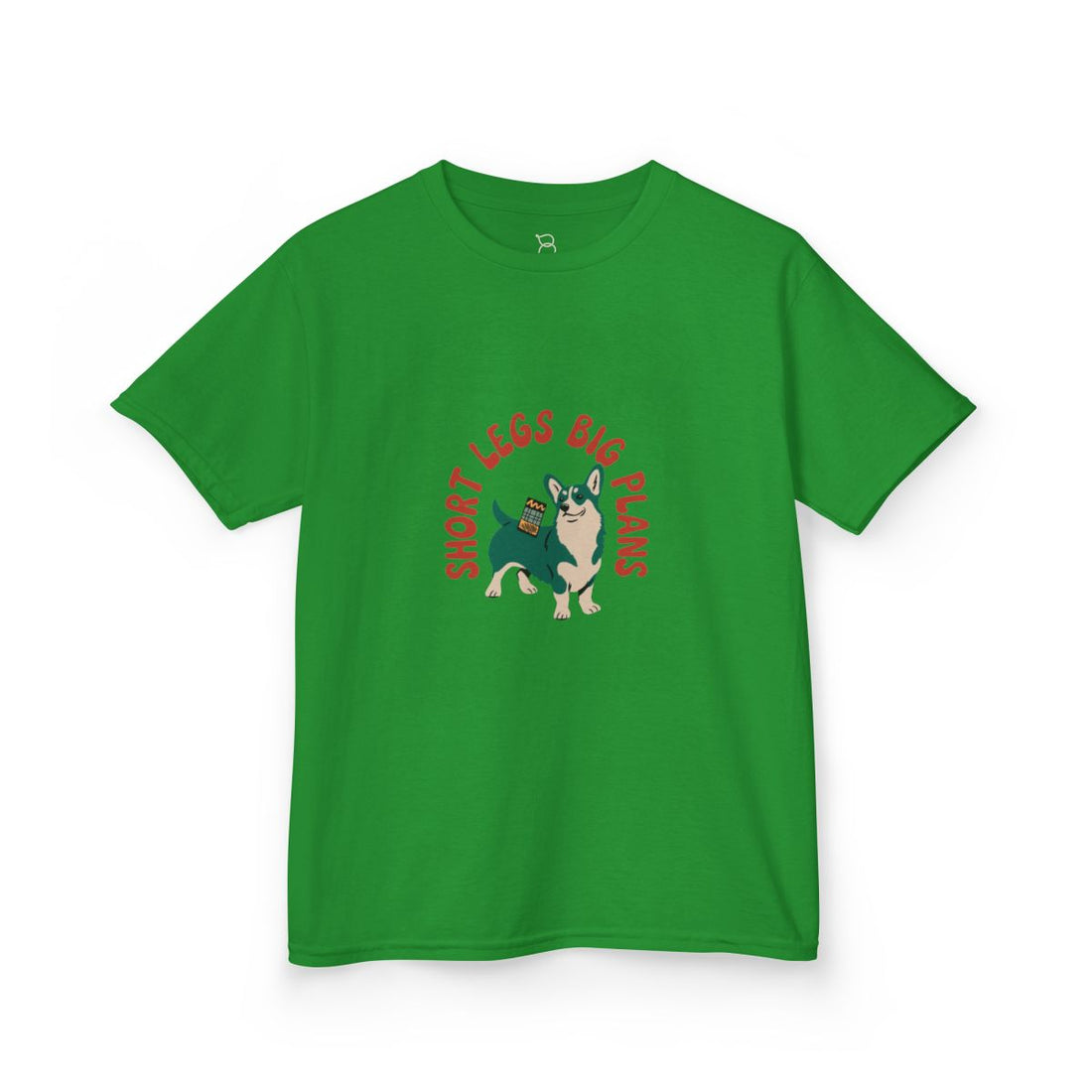 Irish Green — Front | Pembroke Welsh Corgi "Short Legs, Big Plans" Kids Tee