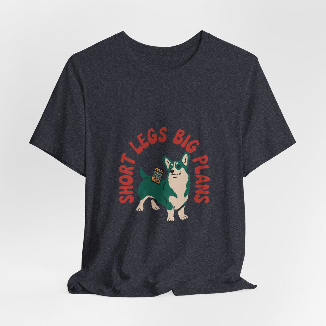 Heather Navy — Hanging | Pembroke Welsh Corgi "Short Legs, Big Plans" Men's Tee