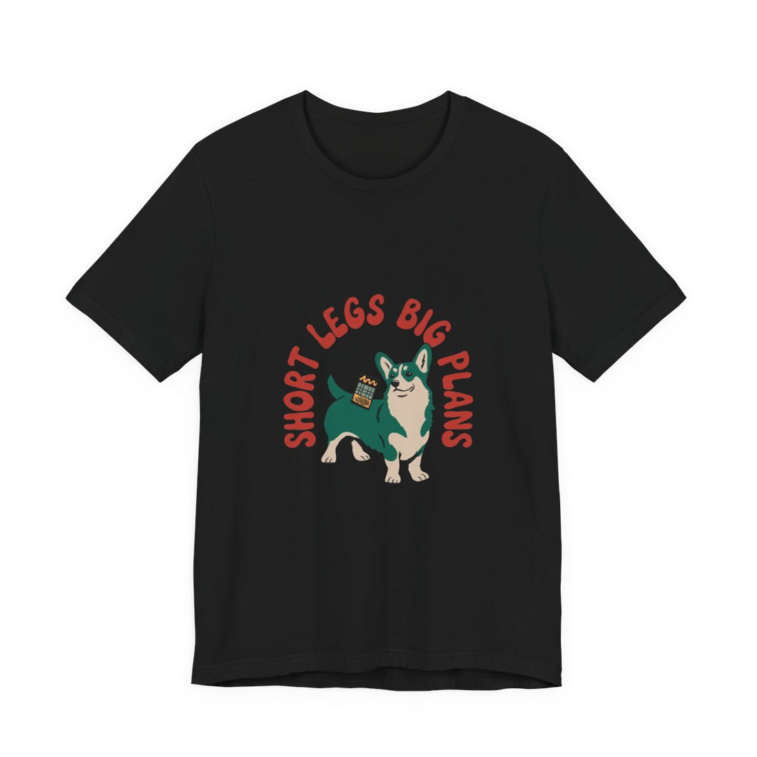 Black — Front | Pembroke Welsh Corgi "Short Legs, Big Plans" Men's Tee