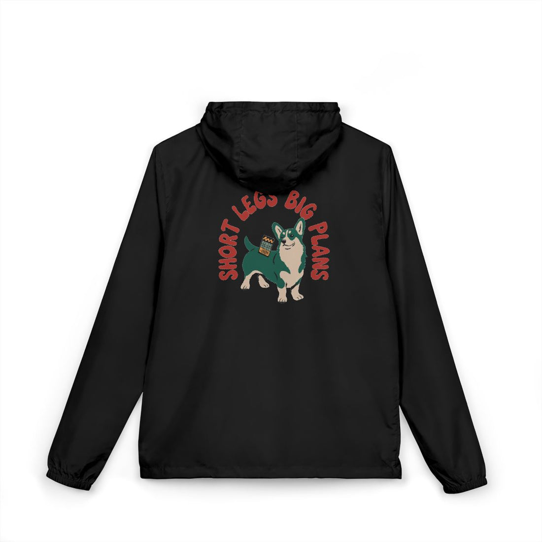 Black — Back | Pembroke Welsh Corgi "Short Legs, Big Plans" Windbreaker