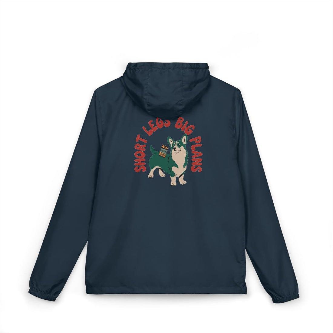 Classic Navy — Back | Pembroke Welsh Corgi "Short Legs, Big Plans" Windbreaker