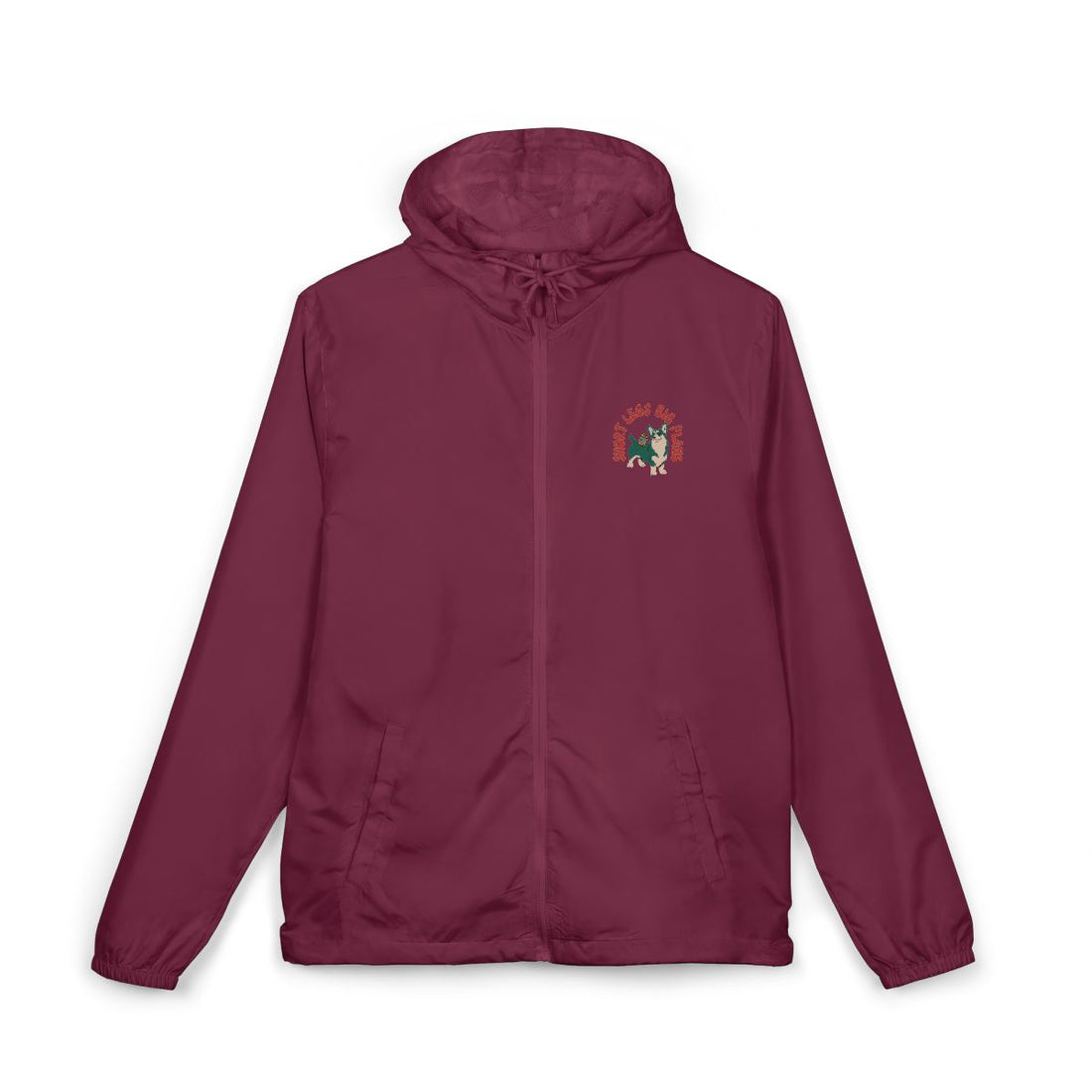 Maroon — Front | Pembroke Welsh Corgi "Short Legs, Big Plans" Windbreaker