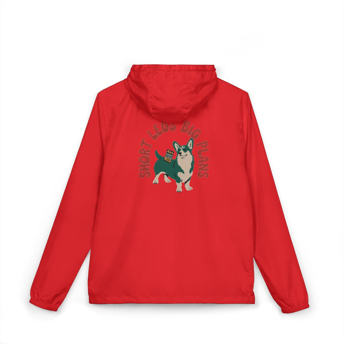 Red — Back | Pembroke Welsh Corgi "Short Legs, Big Plans" Windbreaker