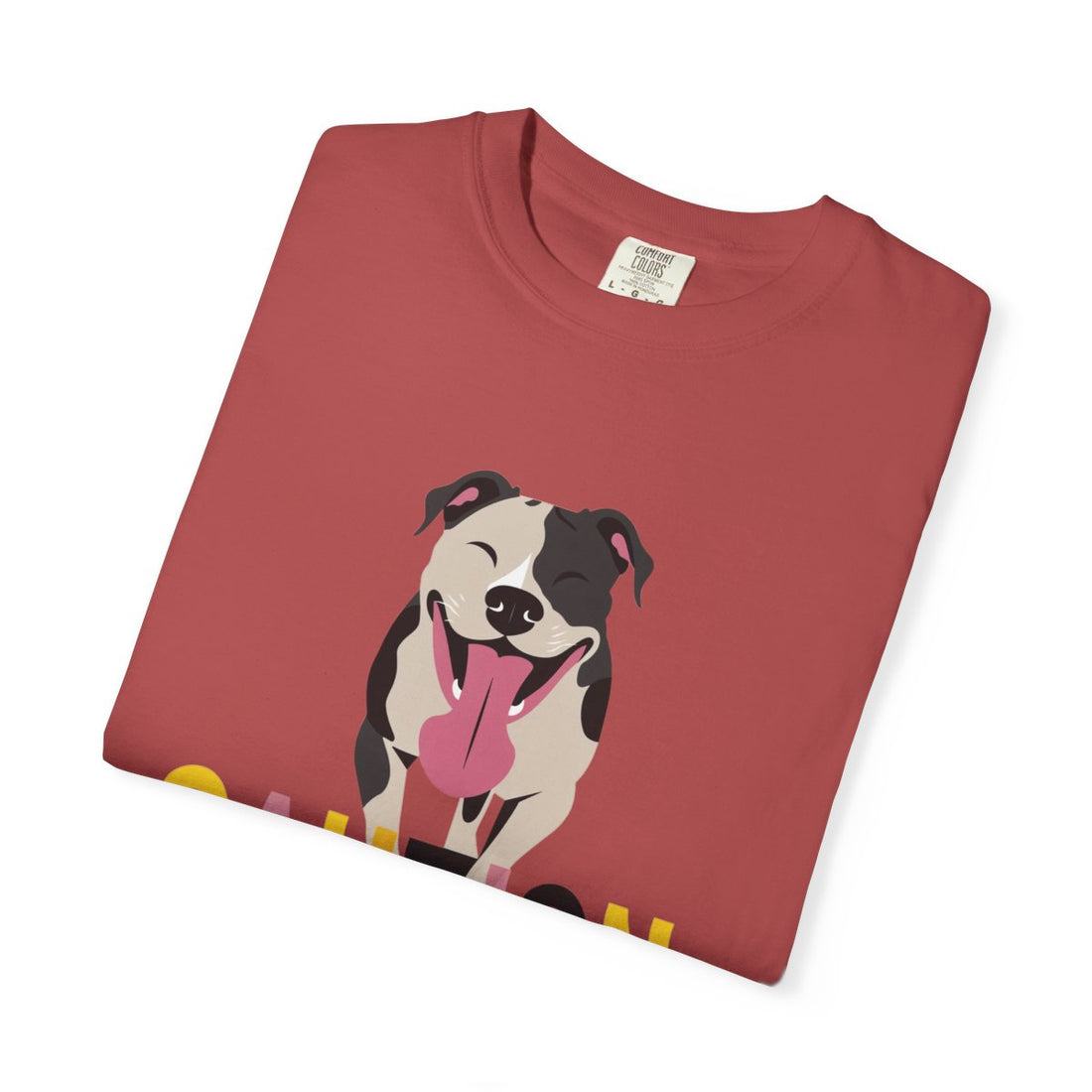 Crimson — Folded | Pitbull 'Caution: Will Lick' Garment-Dyed Tee