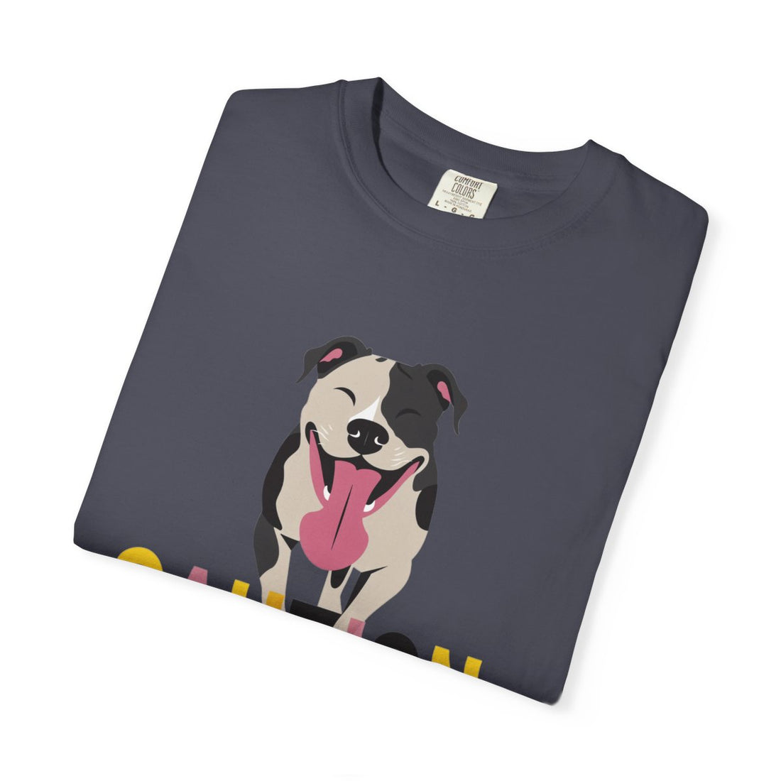 Navy — Folded | Pitbull 'Caution: Will Lick' Garment-Dyed Tee