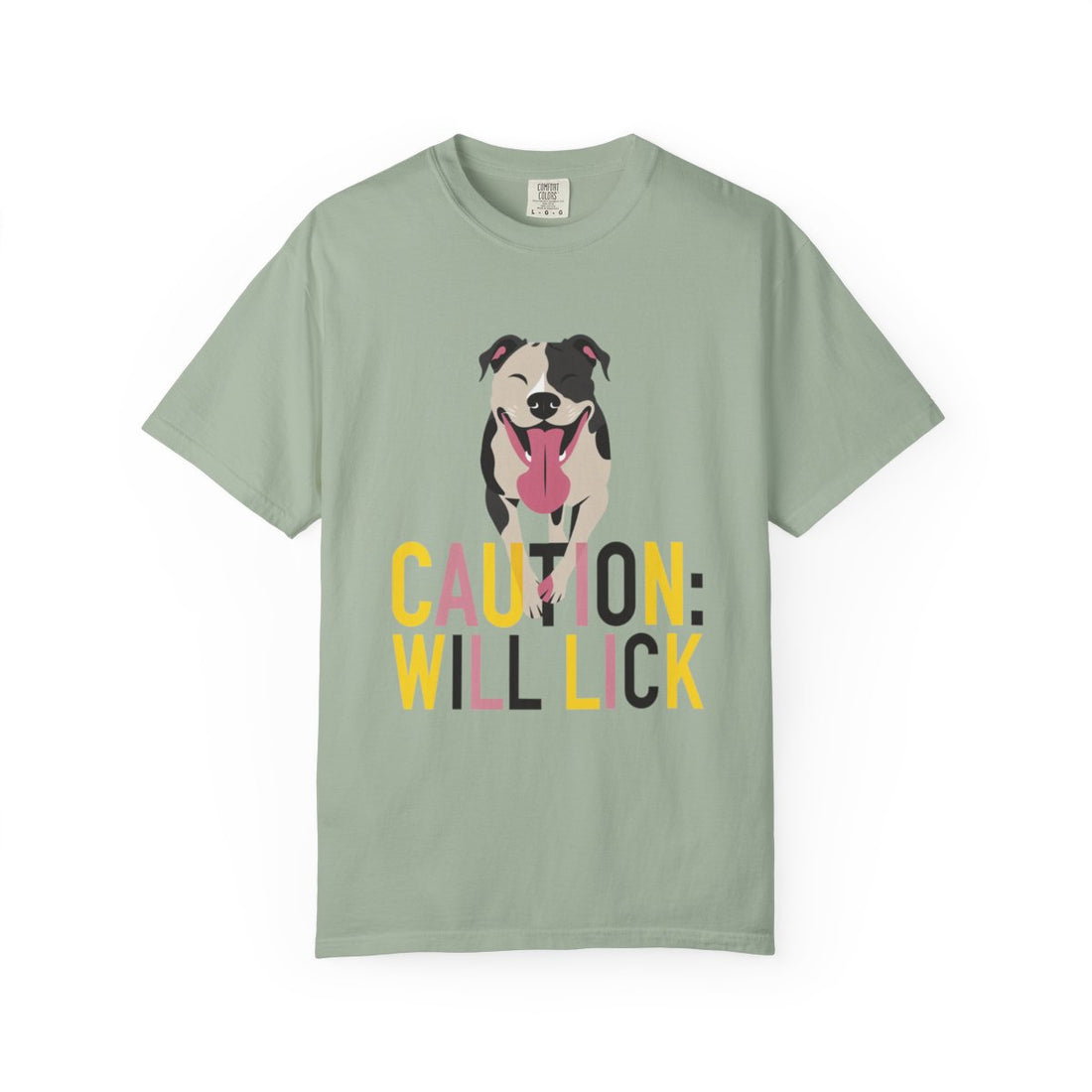 Bay — Front | Pitbull 'Caution: Will Lick' Garment-Dyed Tee