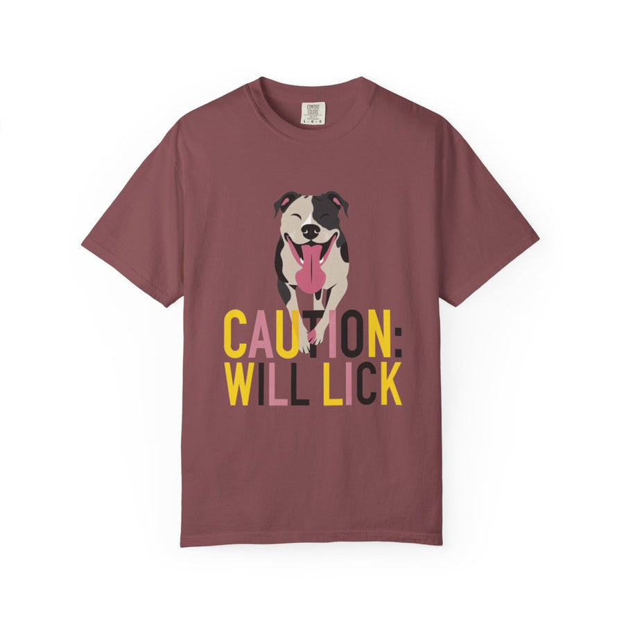 Pitbull 'Caution: Will Lick' Garment-Dyed Tee