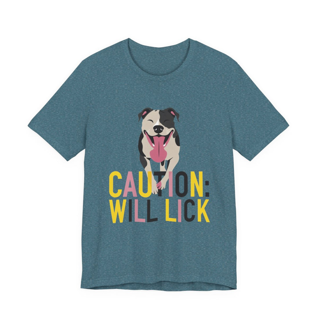 Heather Deep Teal — Front | Pitbull 'Caution: Will Lick' Tee
