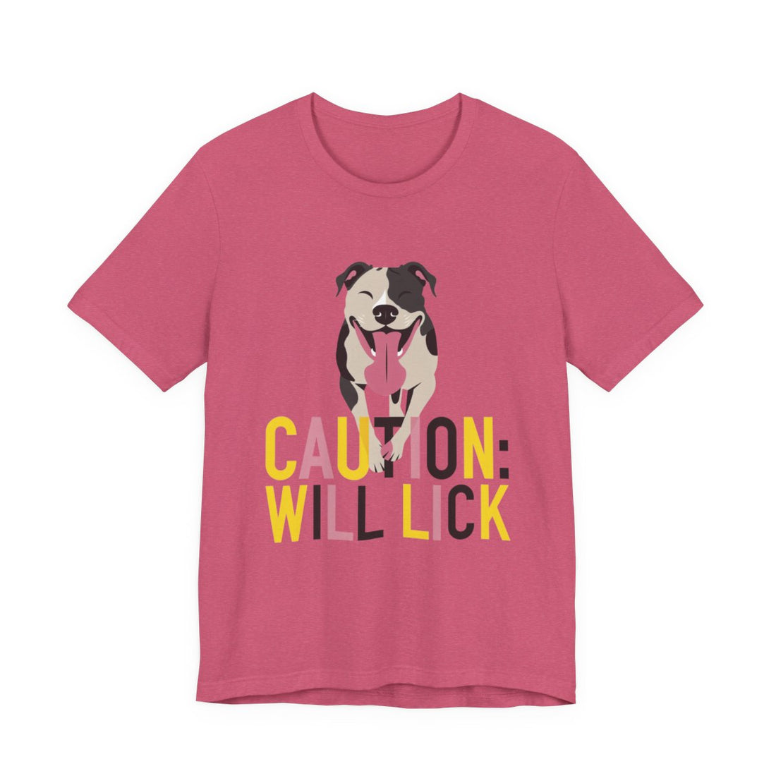 Heather Raspberry — Front | Pitbull 'Caution: Will Lick' Tee