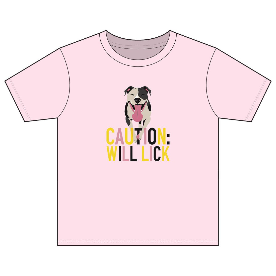 Light Pink — Front | Pitbull 'Caution: Will Lick' Youth Tee