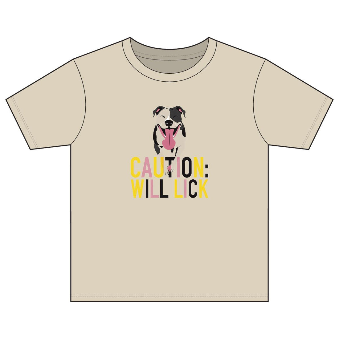 Sand — Front | Pitbull 'Caution: Will Lick' Youth Tee
