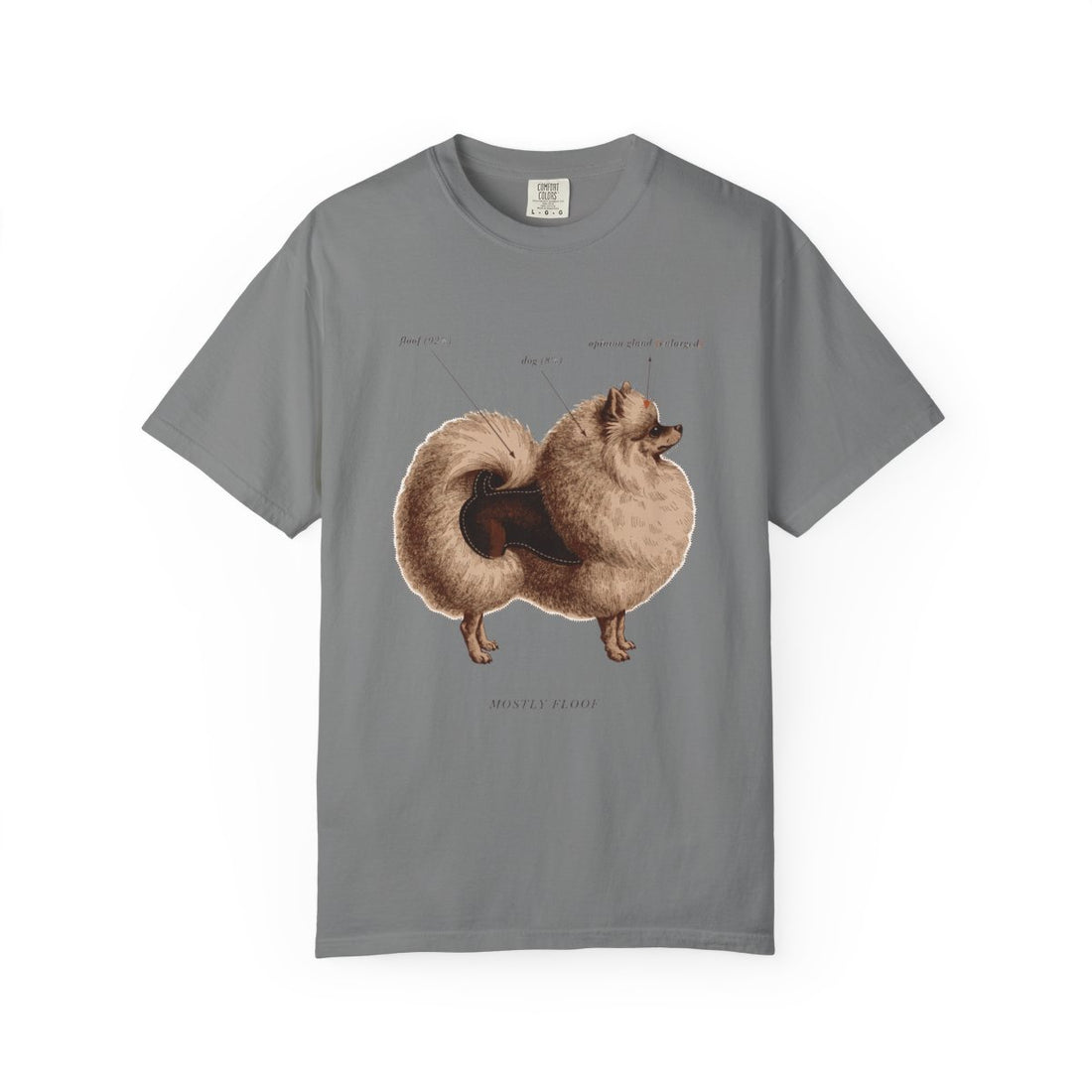 Grey — Front | Pomeranian 'Mostly Floof' Garment-Dyed Tee