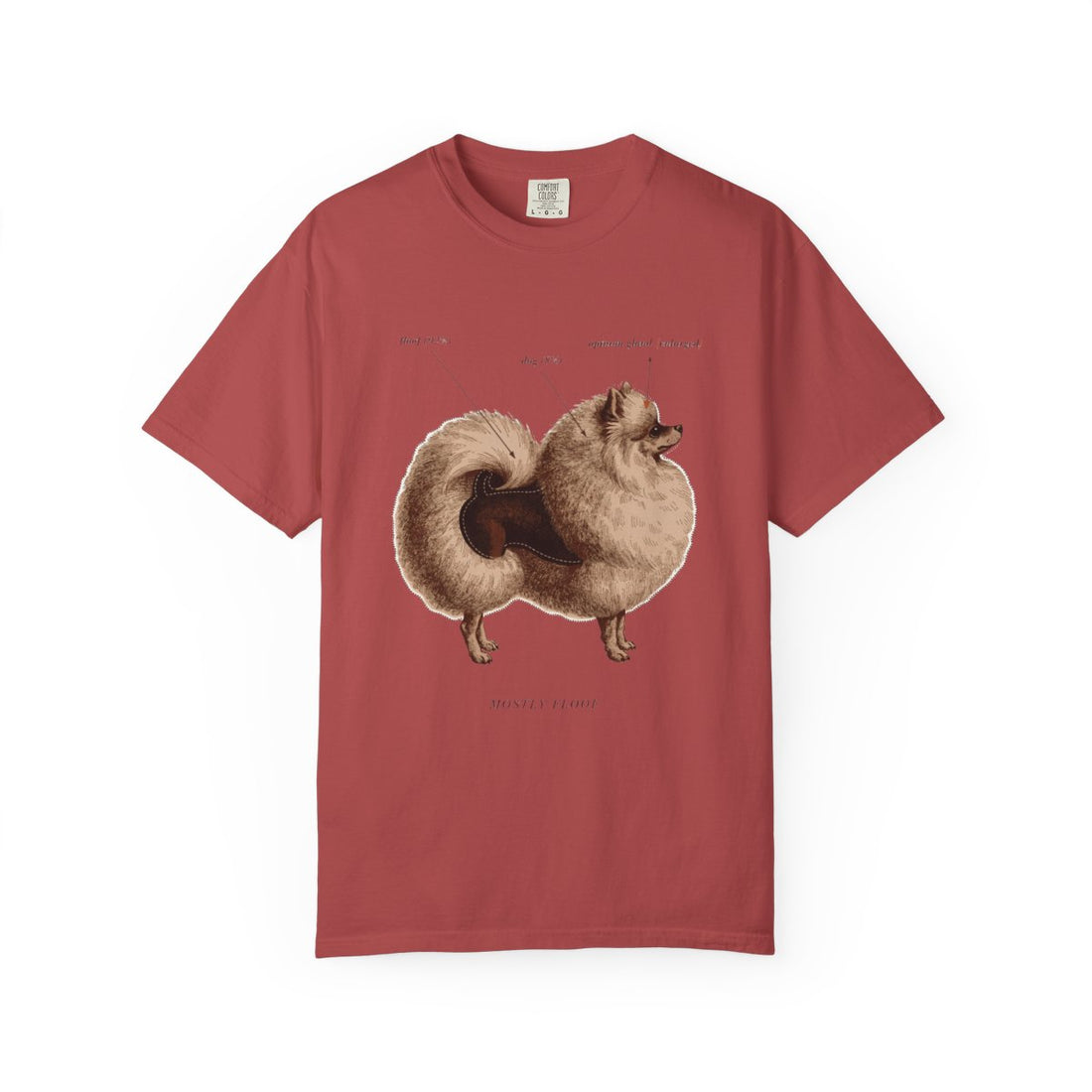 Crimson — Front | Pomeranian 'Mostly Floof' Garment-Dyed Tee