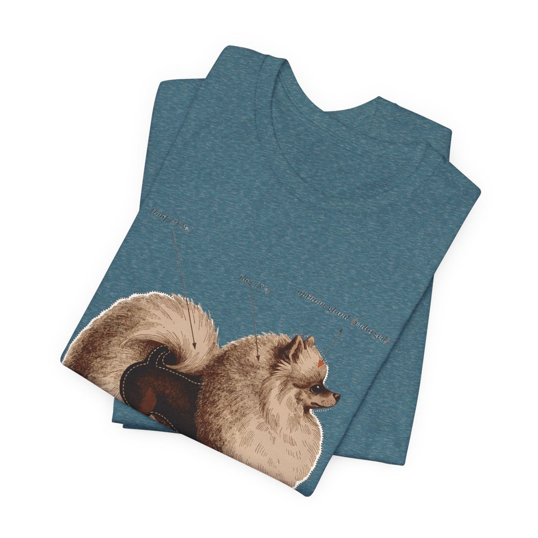 Heather Deep Teal — Folded | Pomeranian 'Mostly Floof' Tee