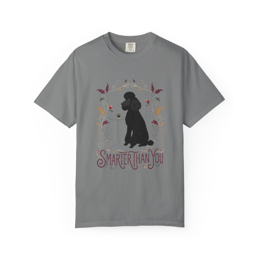 Grey — Front | Poodle 'Smarter Than You' Garment-Dyed Tee