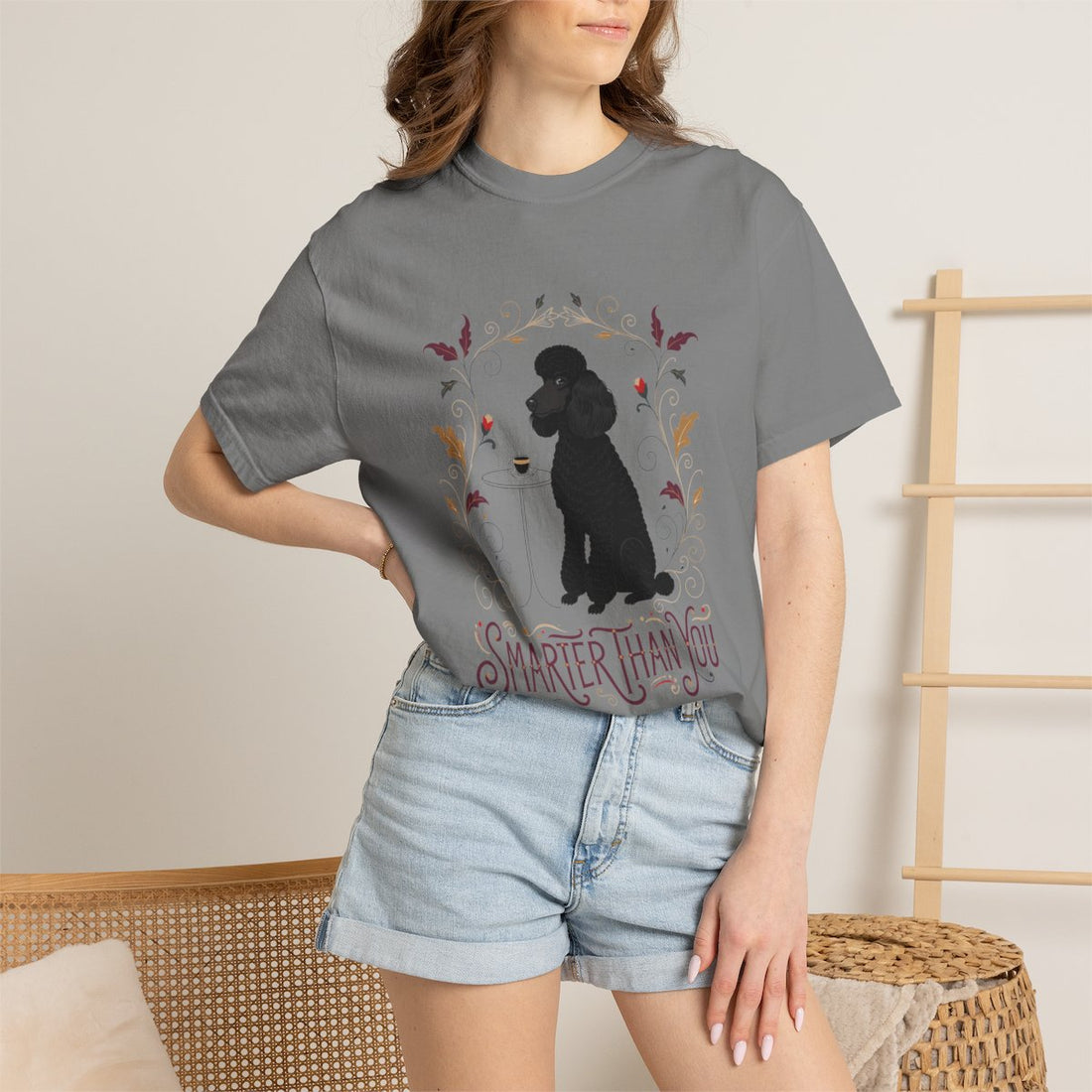 Grey — Lifestyle | Poodle 'Smarter Than You' Garment-Dyed Tee