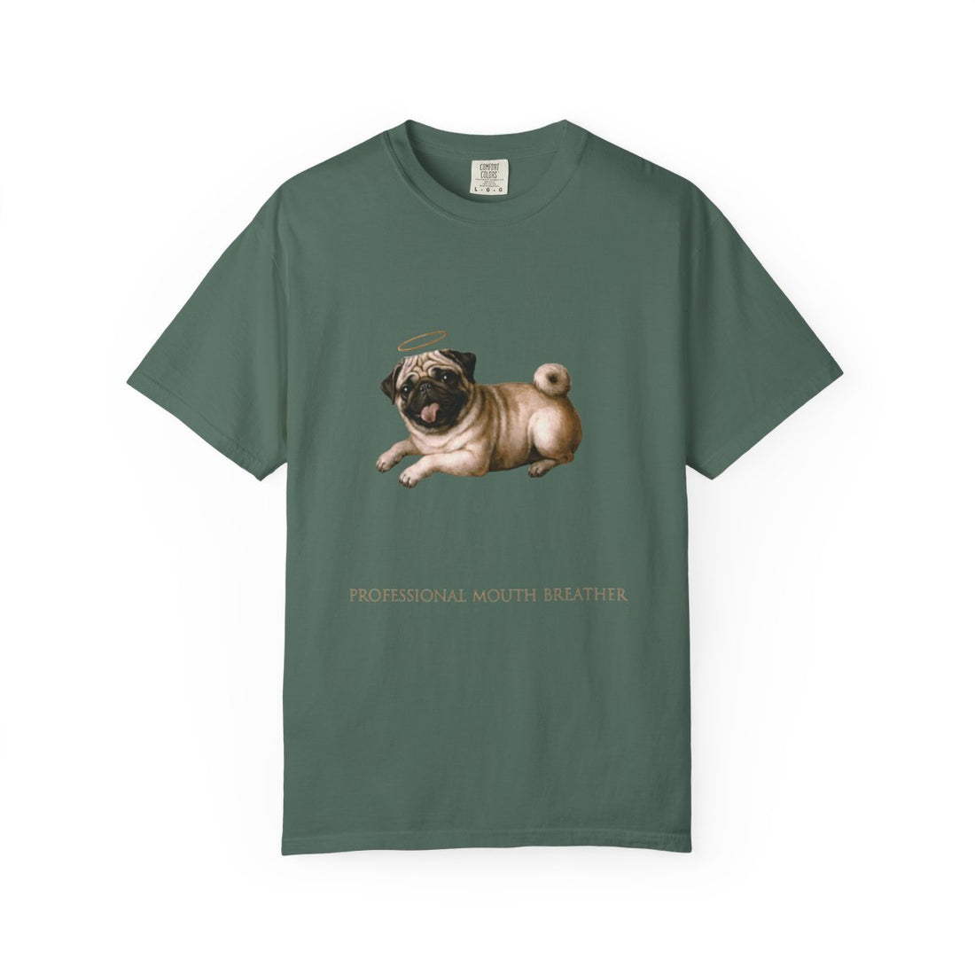 Blue Spruce — Front | Pug 'Professional Mouth Breather' Garment-Dyed Tee