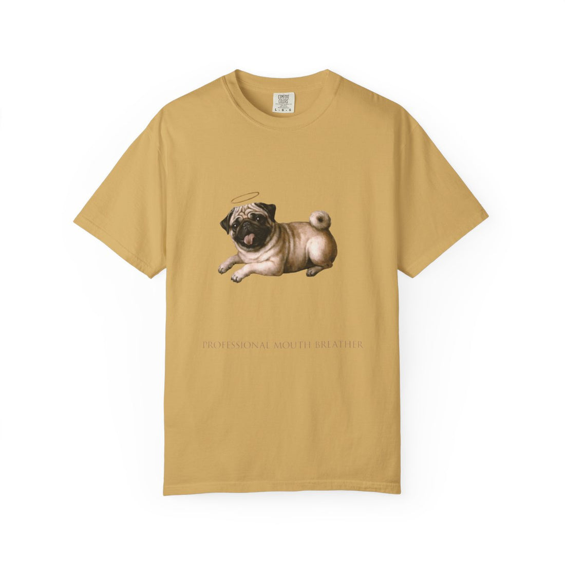 Mustard — Front | Pug 'Professional Mouth Breather' Garment-Dyed Tee
