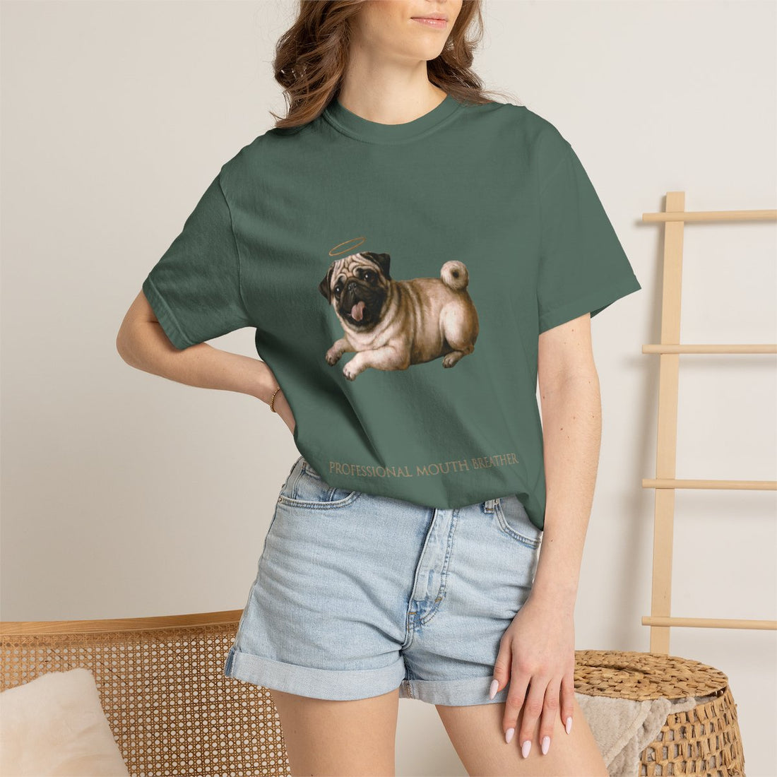 Blue Spruce — Lifestyle | Pug 'Professional Mouth Breather' Garment-Dyed Tee