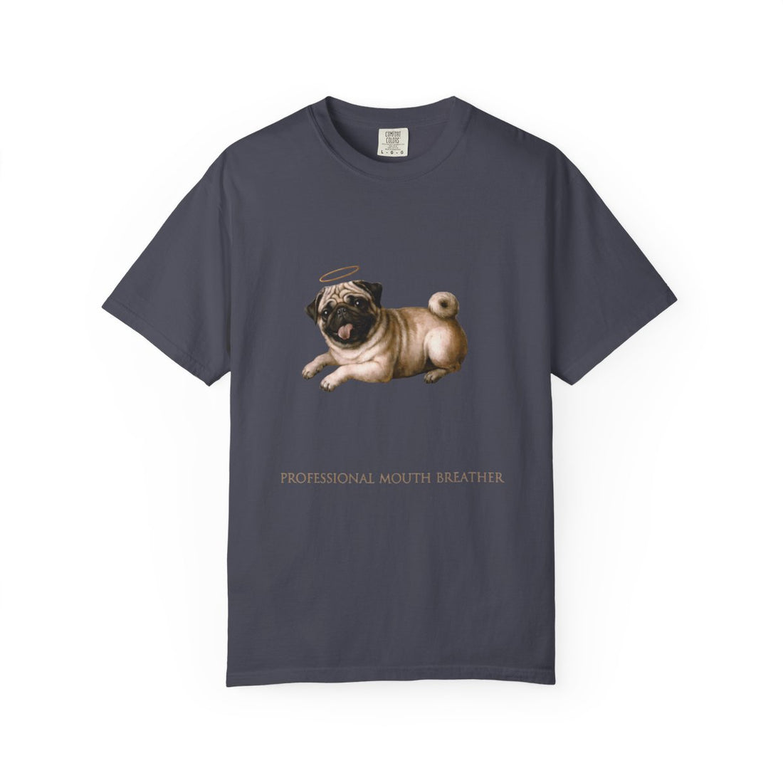 Navy — Front | Pug 'Professional Mouth Breather' Garment-Dyed Tee