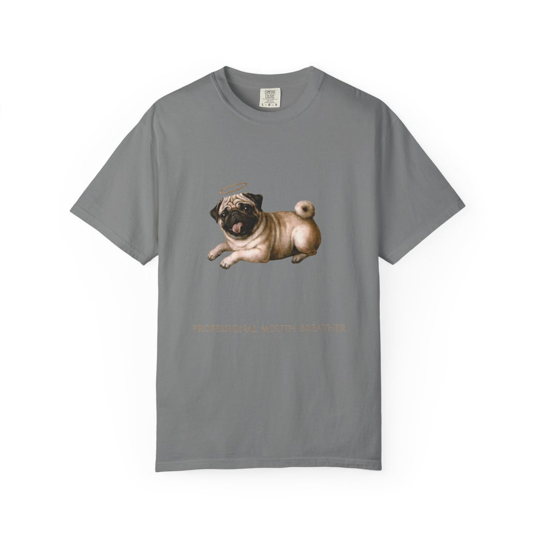 Grey — Front | Pug 'Professional Mouth Breather' Garment-Dyed Tee