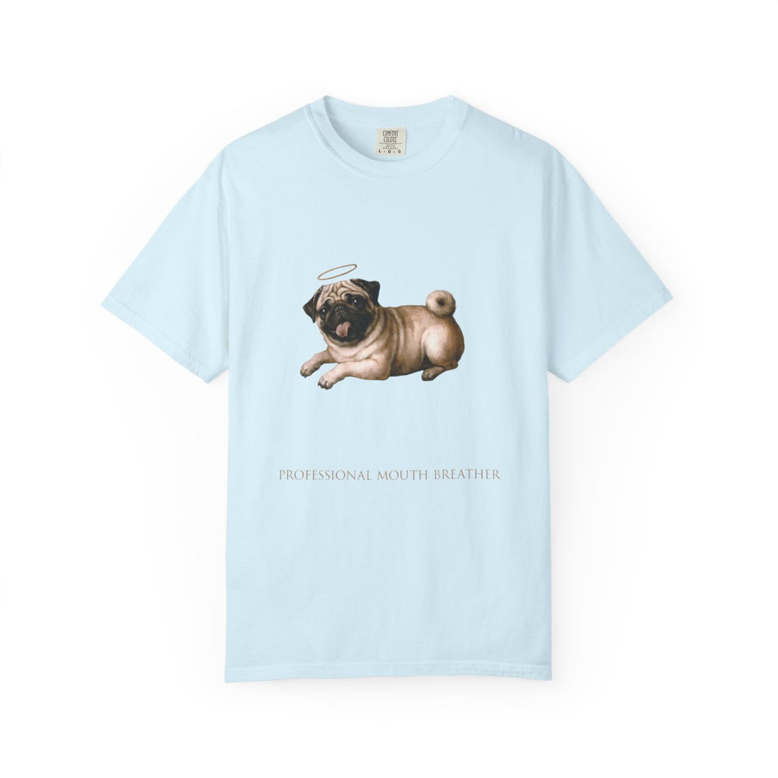 Chambray — Front | Pug 'Professional Mouth Breather' Garment-Dyed Tee