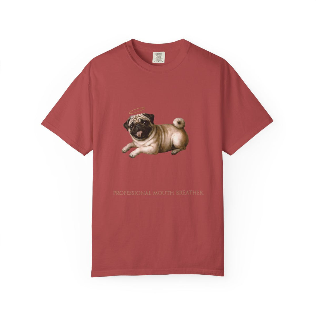 Crimson — Front | Pug 'Professional Mouth Breather' Garment-Dyed Tee