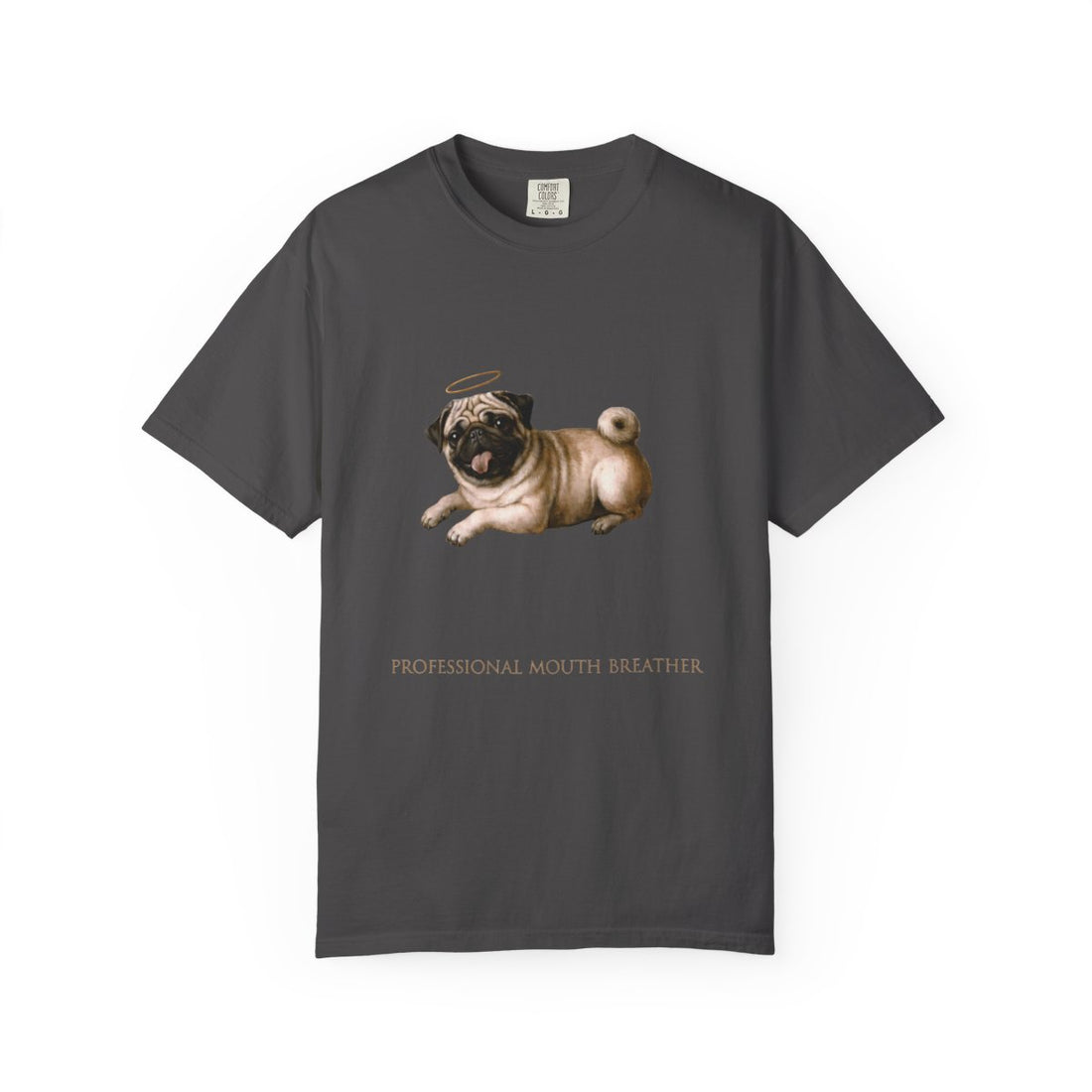 Graphite — Front | Pug 'Professional Mouth Breather' Garment-Dyed Tee