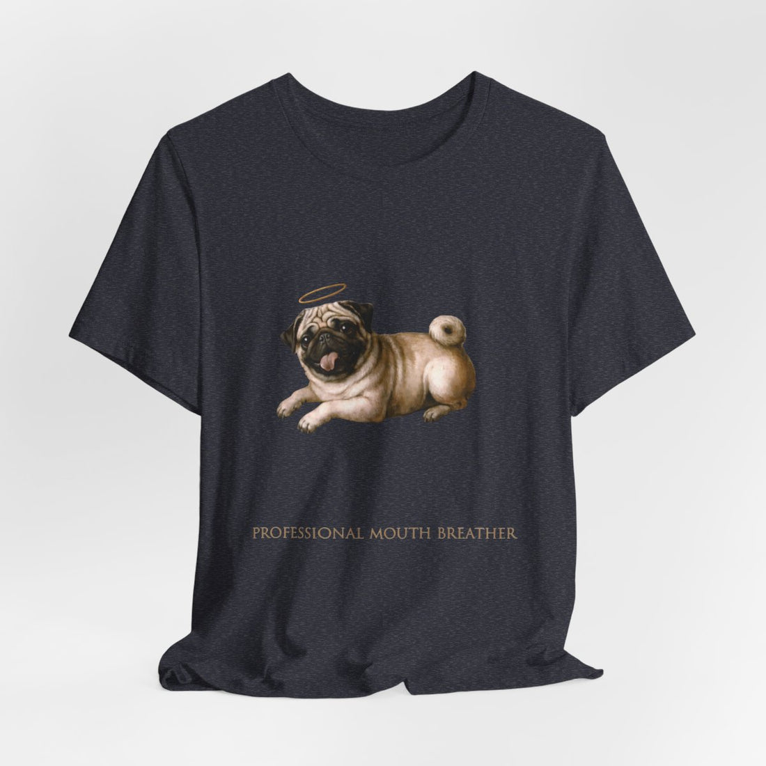 Heather Navy — Hanging | Pug 'Professional Mouth Breather' Tee