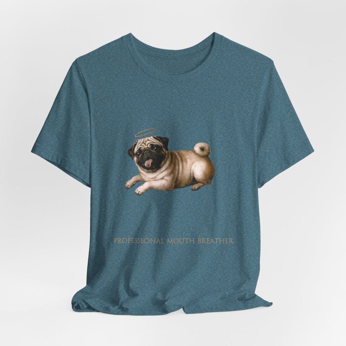 Heather Deep Teal — Hanging | Pug 'Professional Mouth Breather' Tee