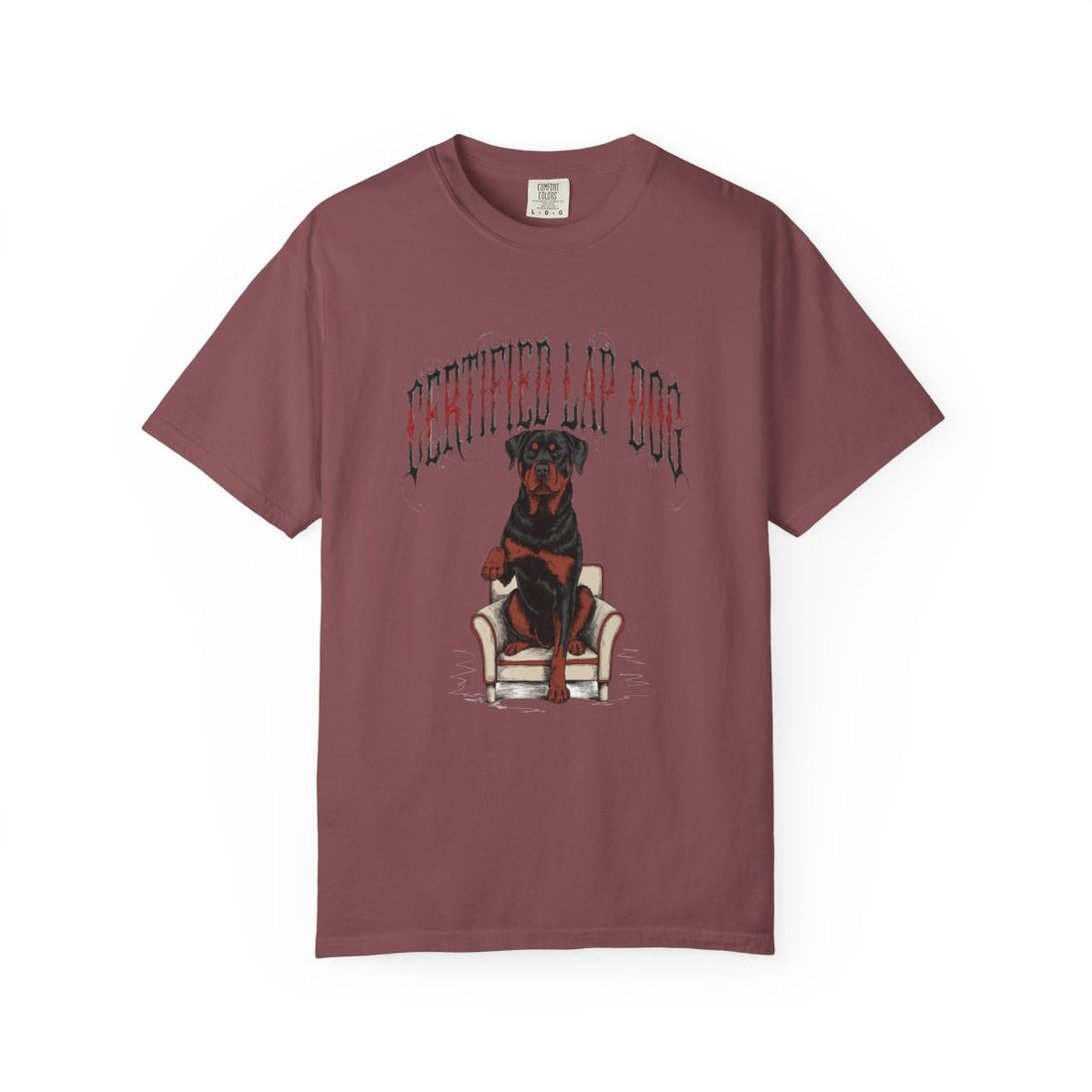 Brick — Front | Rottweiler 'Certified Lap Dog' Garment-Dyed Tee
