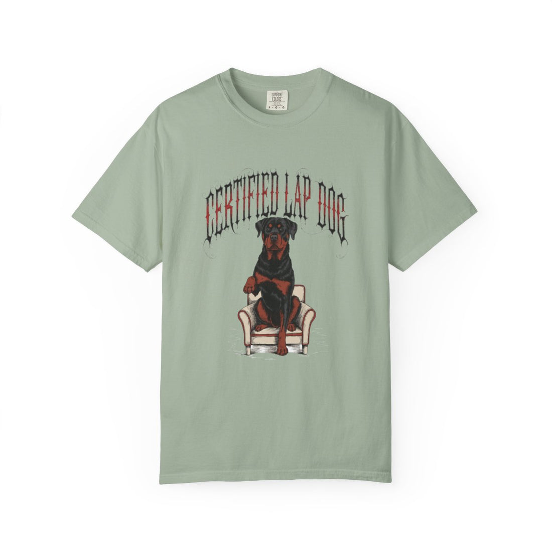 Bay — Front | Rottweiler 'Certified Lap Dog' Garment-Dyed Tee