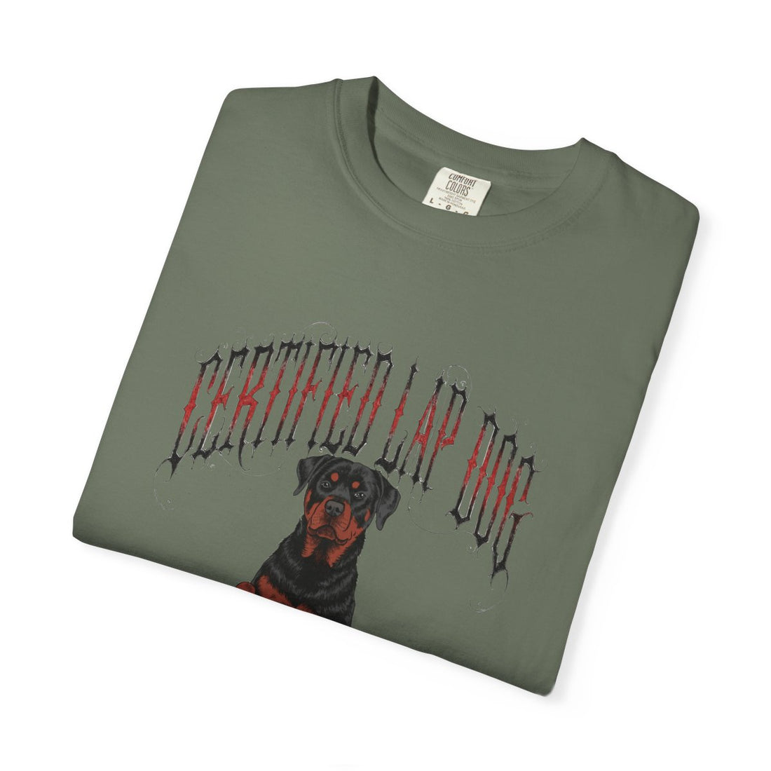 Moss — Folded | Rottweiler 'Certified Lap Dog' Garment-Dyed Tee