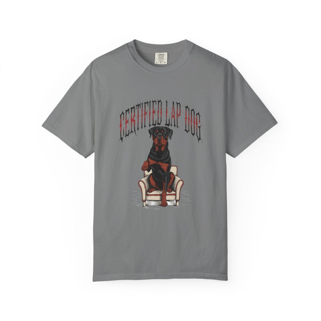 Grey — Front | Rottweiler 'Certified Lap Dog' Garment-Dyed Tee